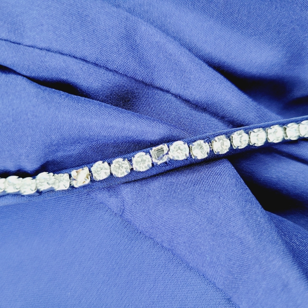 Ann Taylor Dress Womens Size 10 Blue Jeweled Strap Sheath Women's Sleekly Gala - Picture 16 of 16